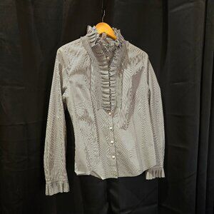 J. Crew Black and White Strip Ruffle Neck Long Sleeve Blouse Size 12